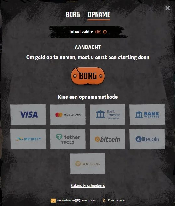 Gransino opnameopties en uitbetalingsmethoden